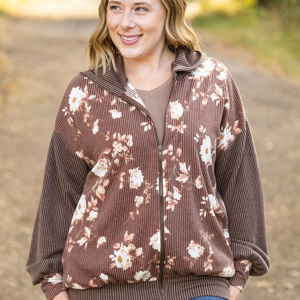 
                      
                        Ramona Ribbed Floral Zip Up - Brown
                      
                    