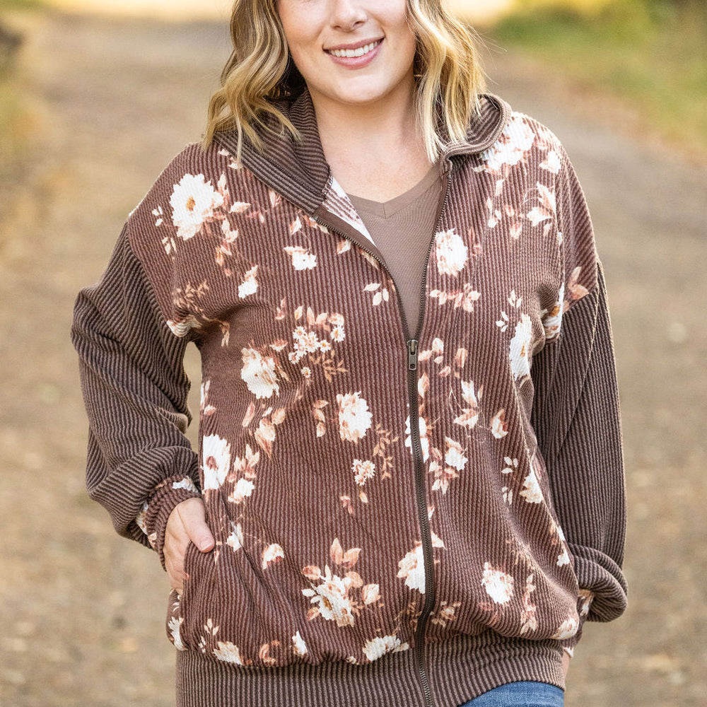 
                      
                        Ramona Ribbed Floral Zip Up - Brown
                      
                    