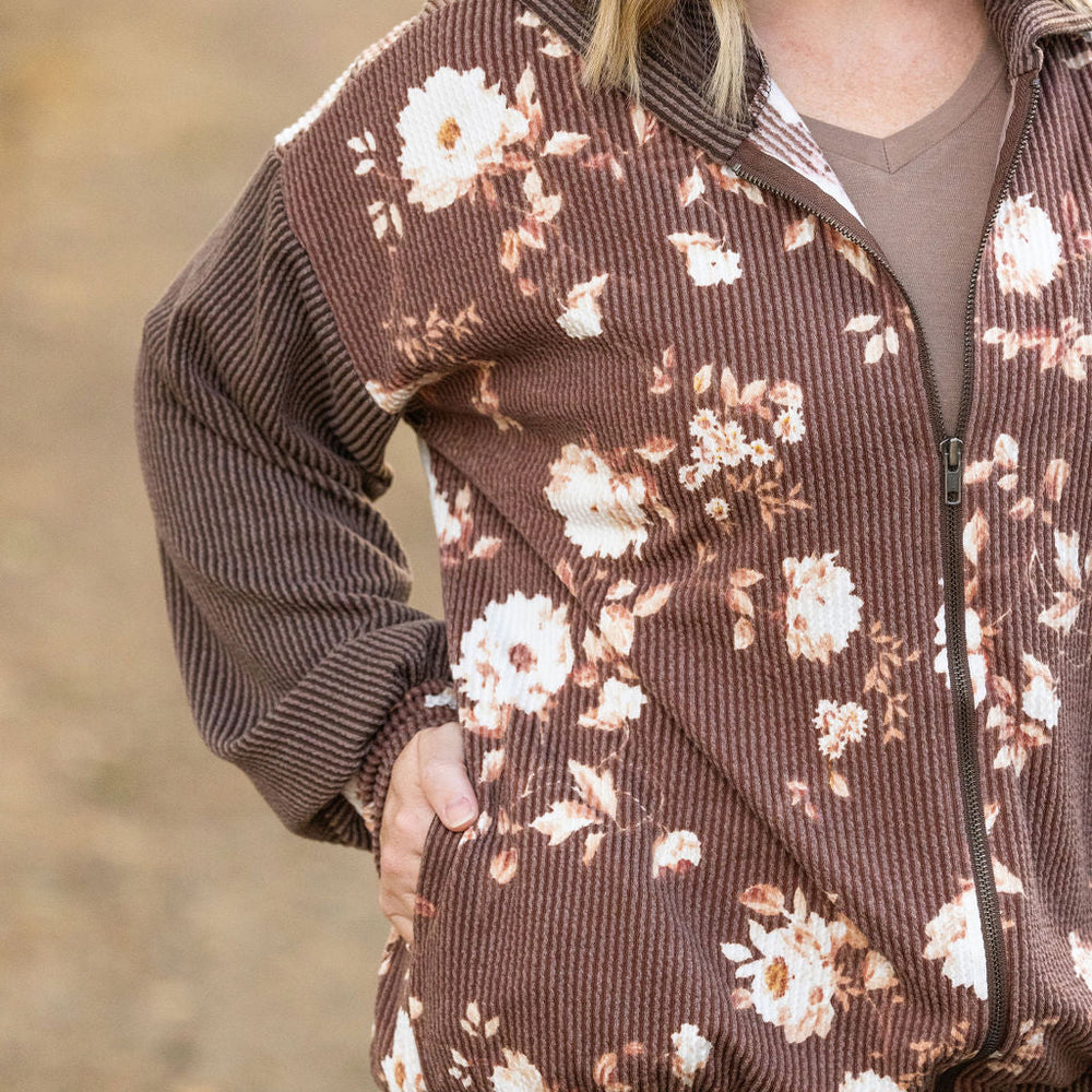 
                      
                        Ramona Ribbed Floral Zip Up - Brown
                      
                    