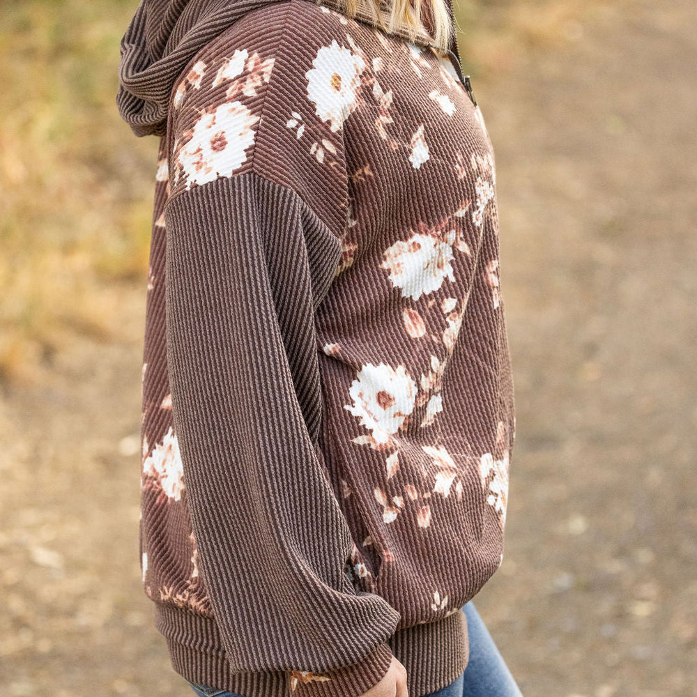 
                      
                        Ramona Ribbed Floral Zip Up - Brown
                      
                    