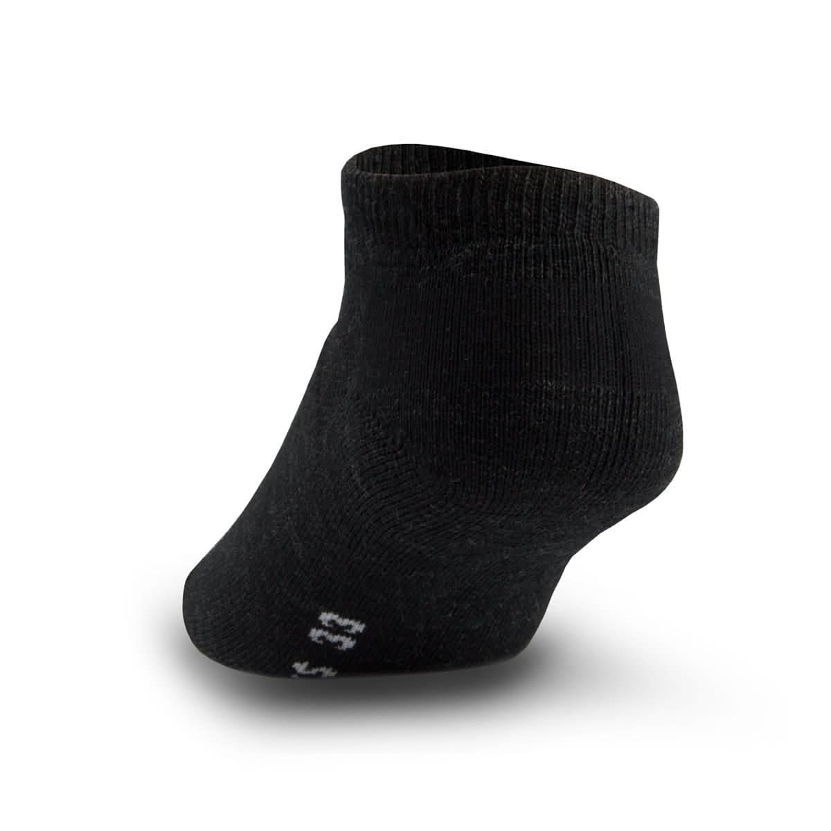 Black lightweight no-show merino wool sock with breathable mesh panel
