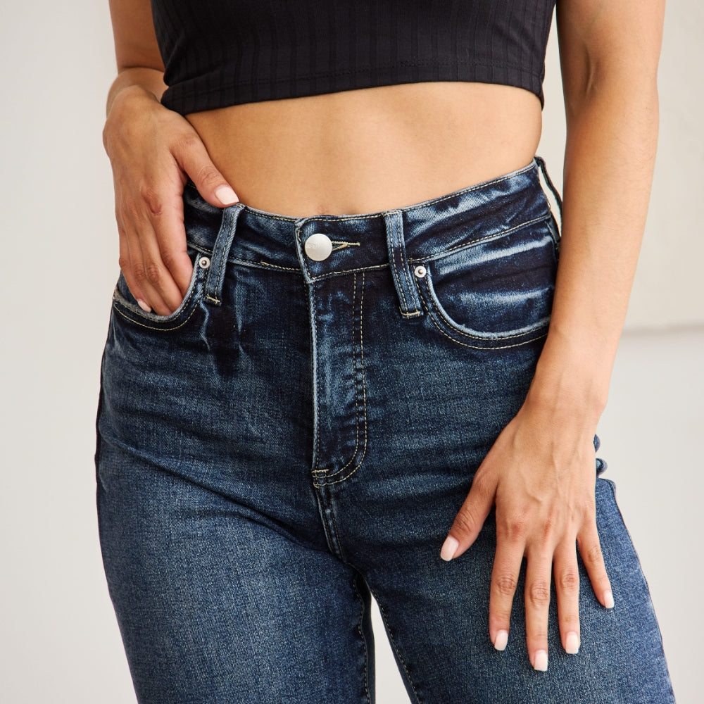 
                      
                        Tummy Control High Waist Raw Hem Jeans
                      
                    