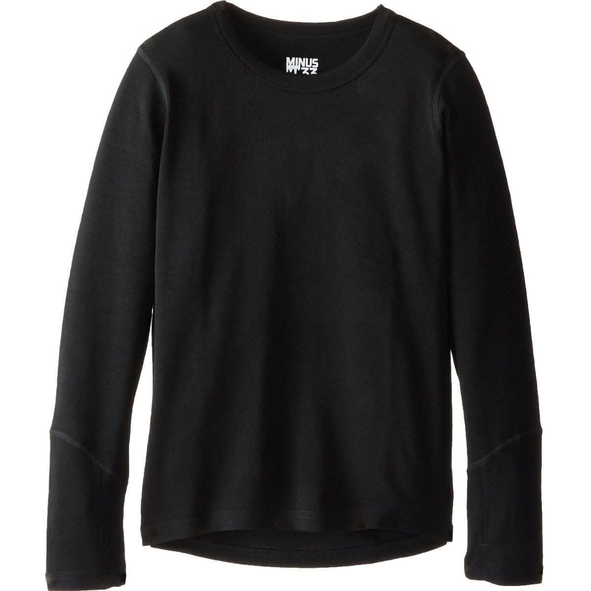 Black long-sleeve shirt with 'Minus 33' logo on a white background