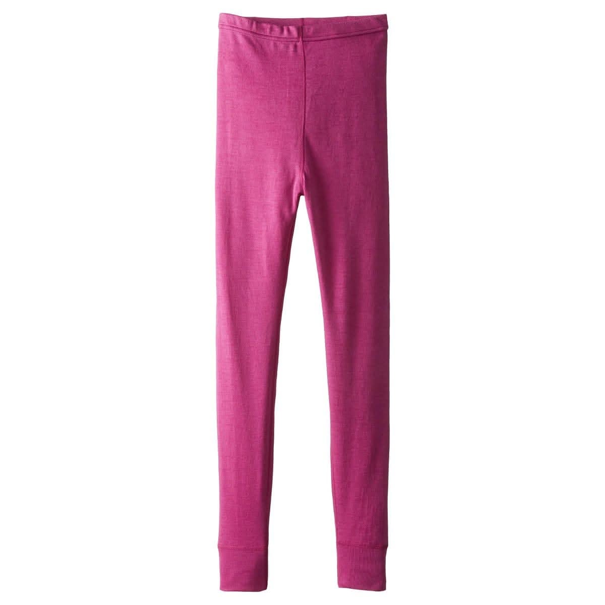 Raspberry pink youth midweight merino wool base layer pants with cuffed ankles