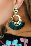 Emerald Rhinestone Tassel Gold Drop Earrings