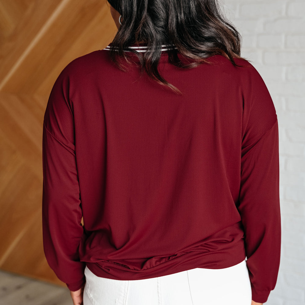 
                      
                        All Out Comfort V-Neck Pullover in Red Merlot
                      
                    