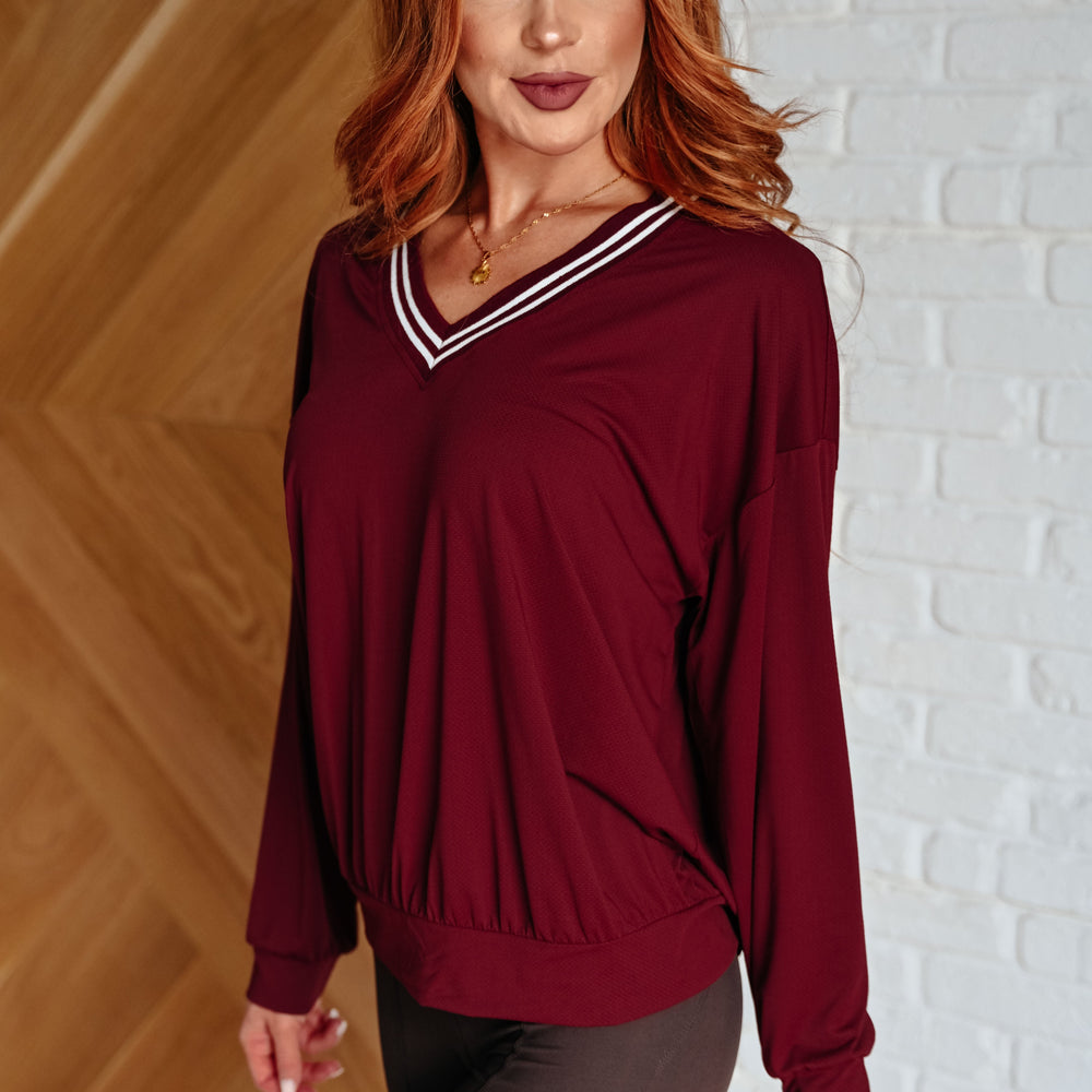 
                      
                        All Out Comfort V-Neck Pullover in Red Merlot
                      
                    