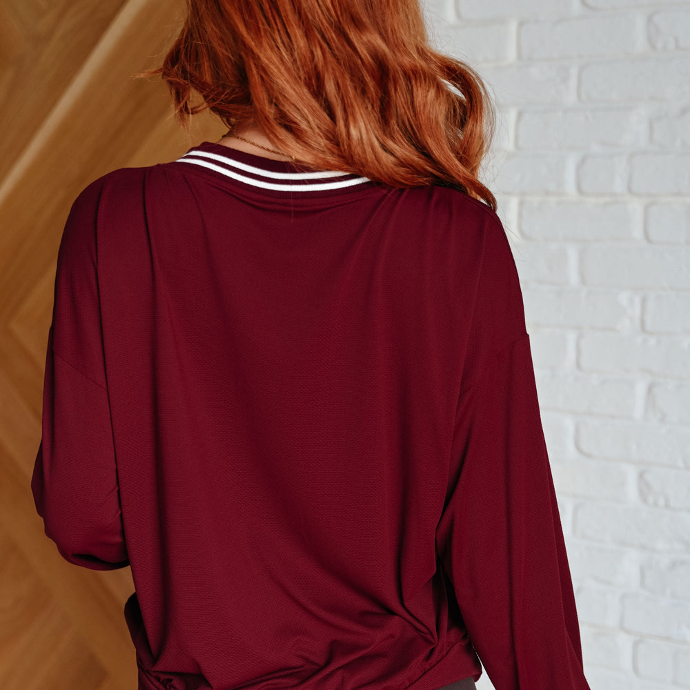 
                      
                        All Out Comfort V-Neck Pullover in Red Merlot
                      
                    