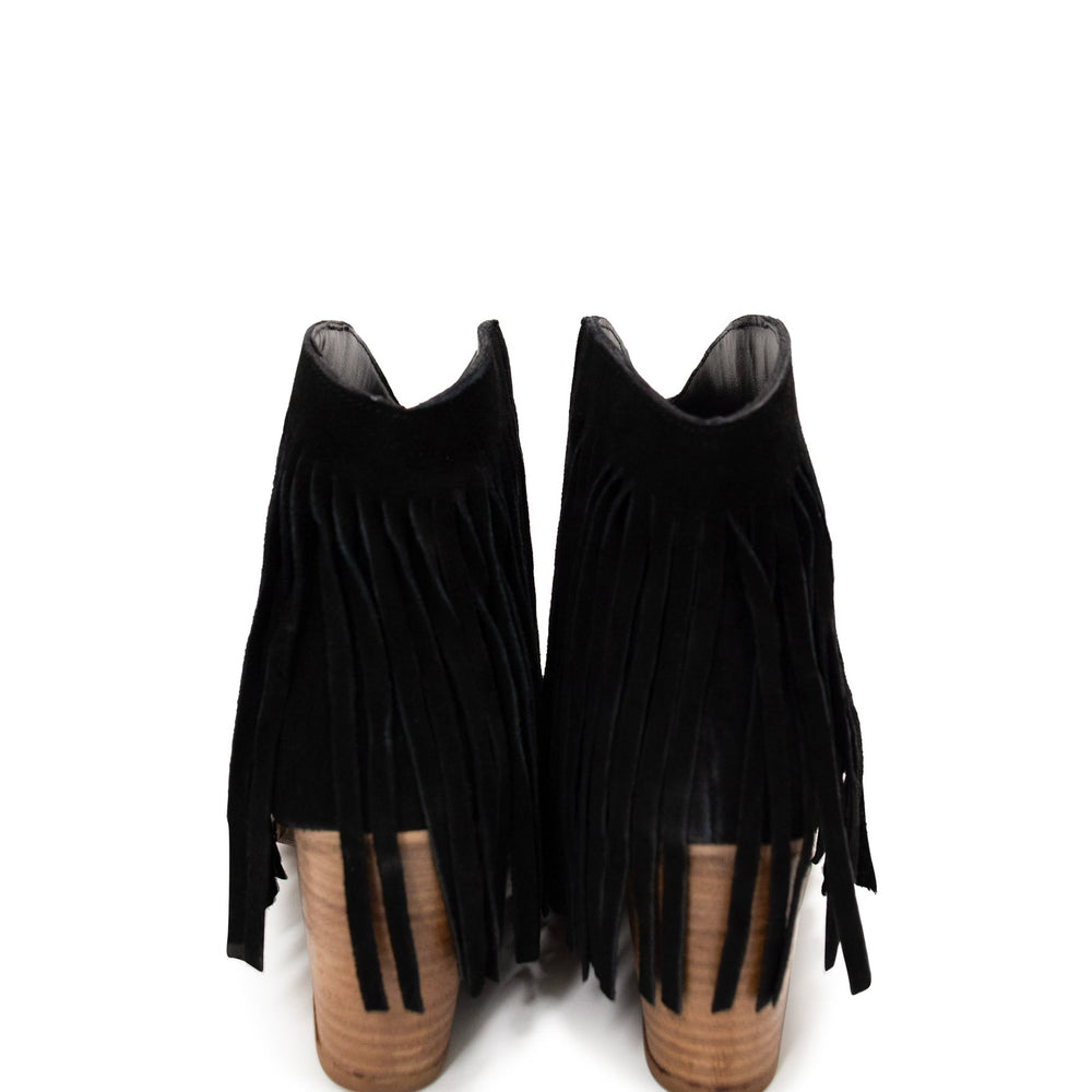 
                      
                        Amos Fringe Ankle Bootie in Black Suede
                      
                    