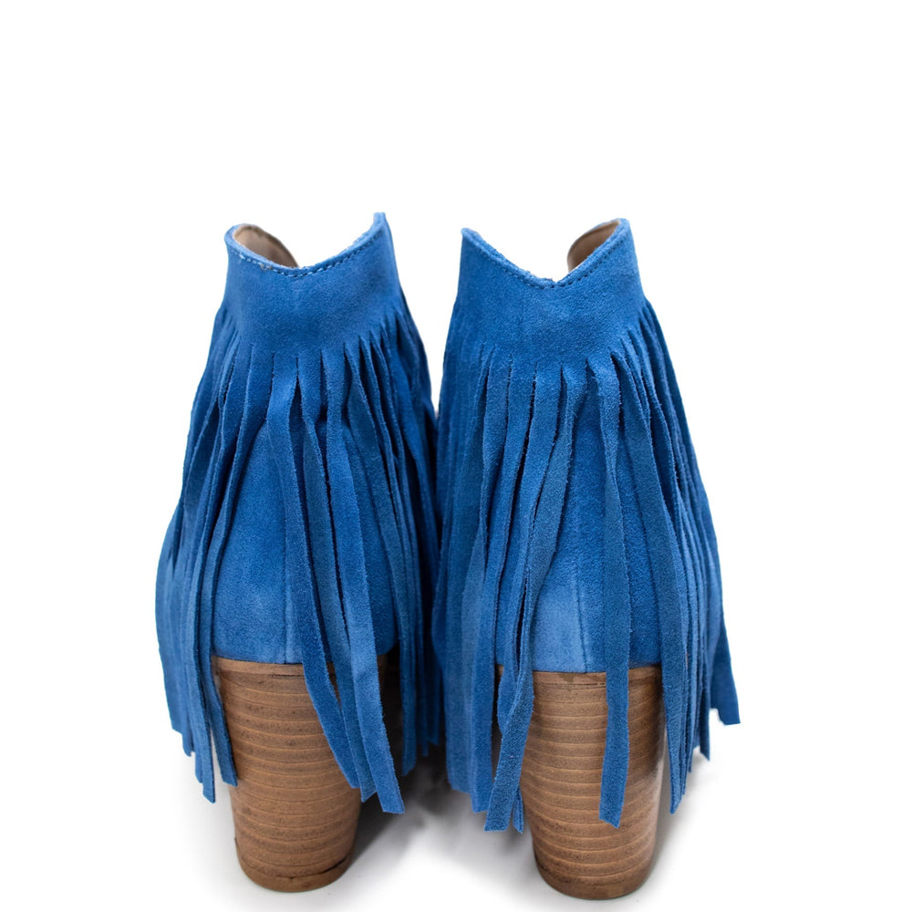 
                      
                        Amos Fringe Ankle Bootie in Blue Suede
                      
                    