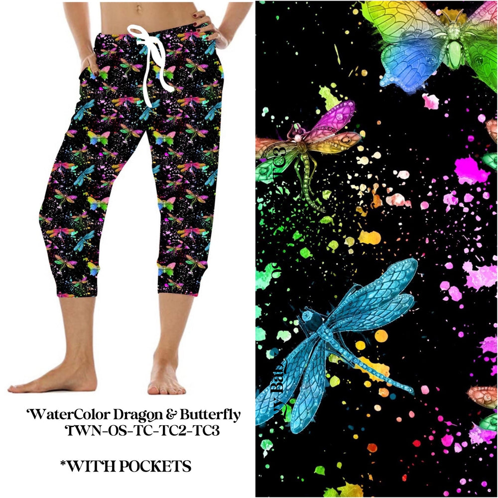 Watercolor Dragonfly & Butterfly - Capri Joggers