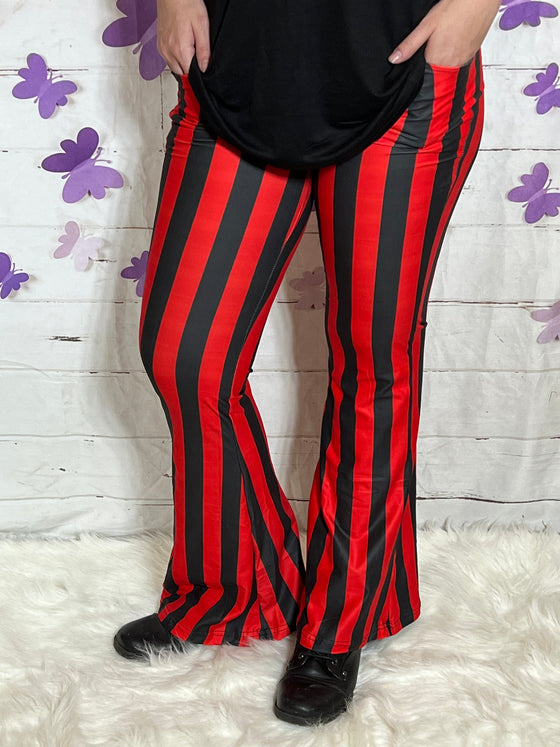 Red & Black Stripe - Yoga Flares with Pockets