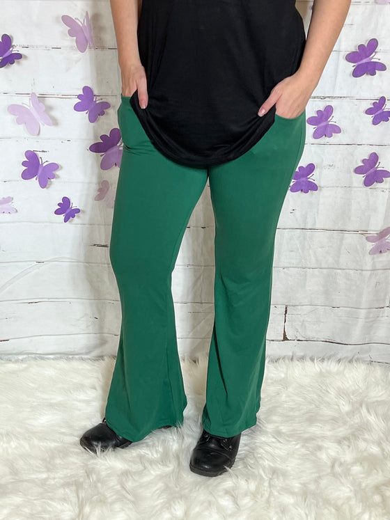 Solid Dark Green - Yoga Flares with Pockets
