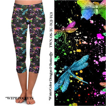  Watercolor Dragon & Butterfly - Capri Leggings with Pockets