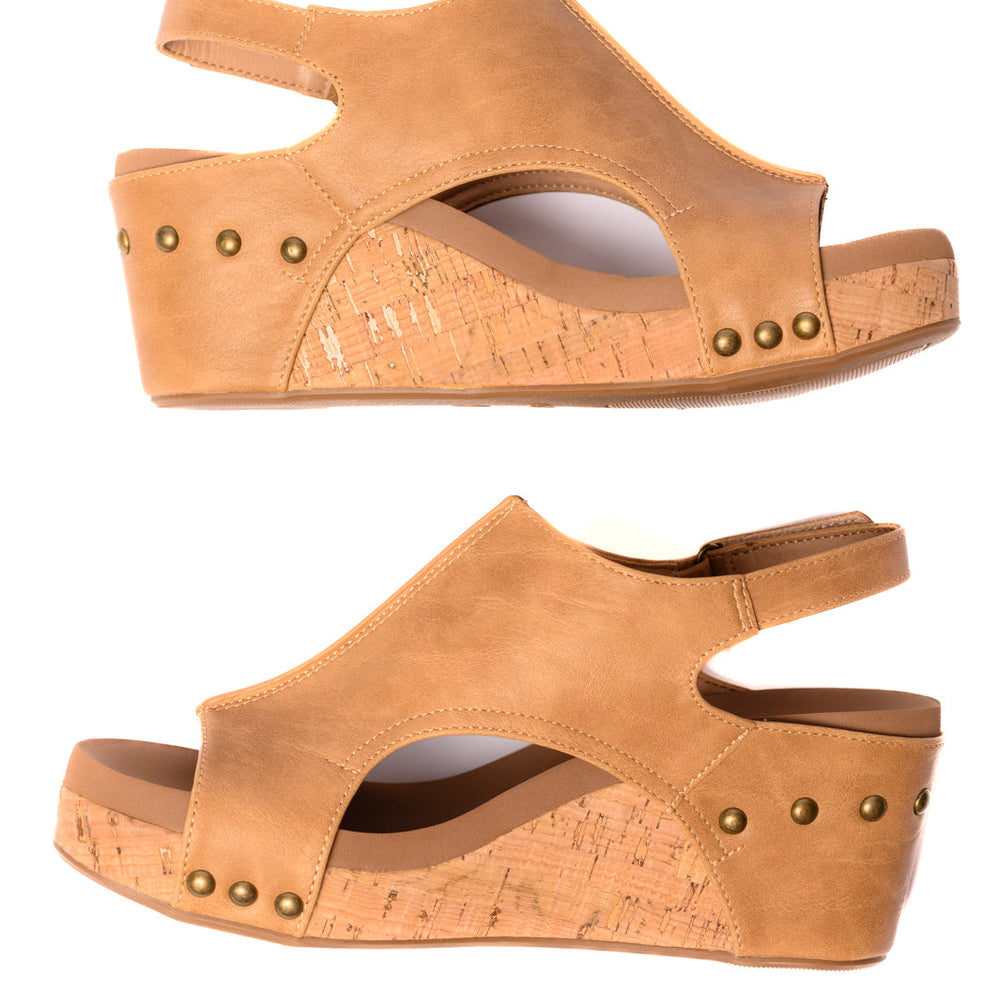 
                      
                        Carley Wedge Sandals in Caramel Smooth
                      
                    