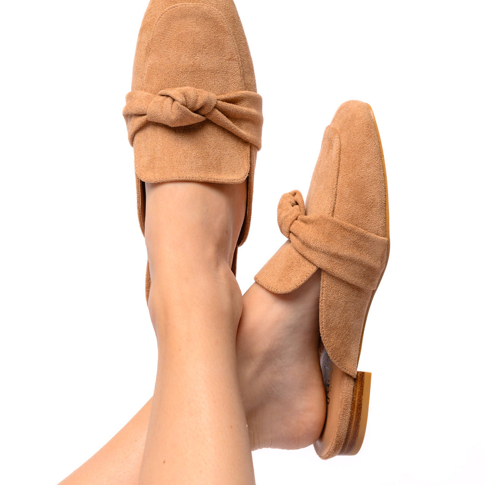 
                      
                        Clingy Mules in Camel Faux Suede
                      
                    