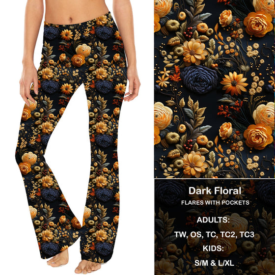 Dark Floral - Yoga Flares with Pockets