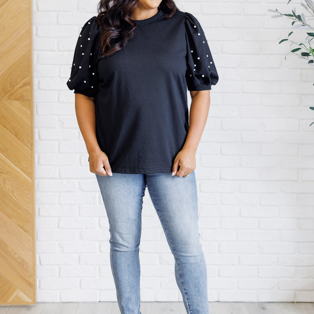 
                      
                        Diamonds and Pearls Puff Sleeve Top in Black
                      
                    