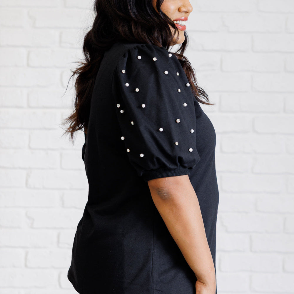 
                      
                        Diamonds and Pearls Puff Sleeve Top in Black
                      
                    