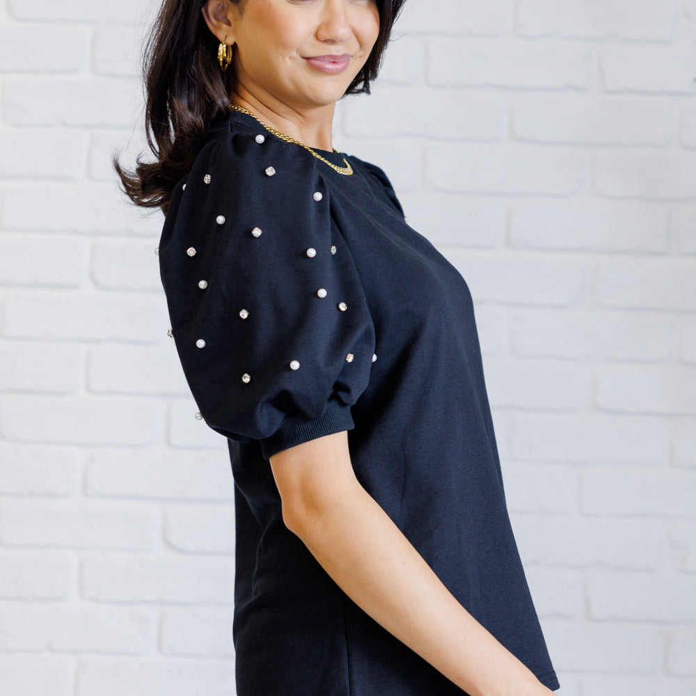 
                      
                        Diamonds and Pearls Puff Sleeve Top in Black
                      
                    