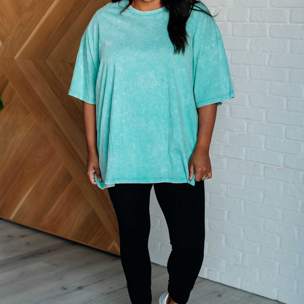 
                      
                        Don't Mind Me Mineral Wash Drop Shoulder Tee in Turquoise
                      
                    