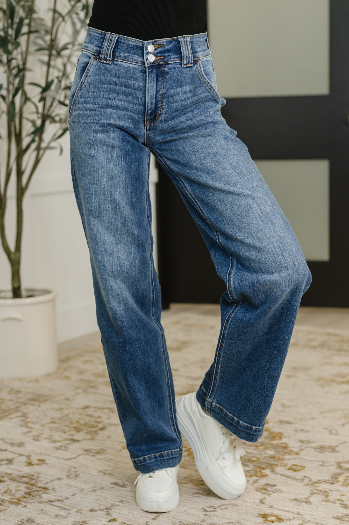 Elsie high rise double button Judy Blue wide leg jeans in dark wash