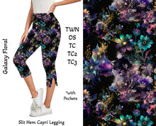  Galaxy Floral Side Slit Hem Capri Leggings with Pockets