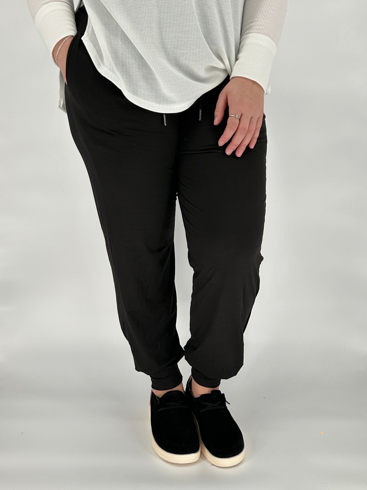 Black Joggers with Pockets featuring relaxed fit and soft stretch fabric