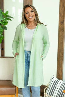  Michelle Mae Claire Hooded Waffle Cardigan - Lime