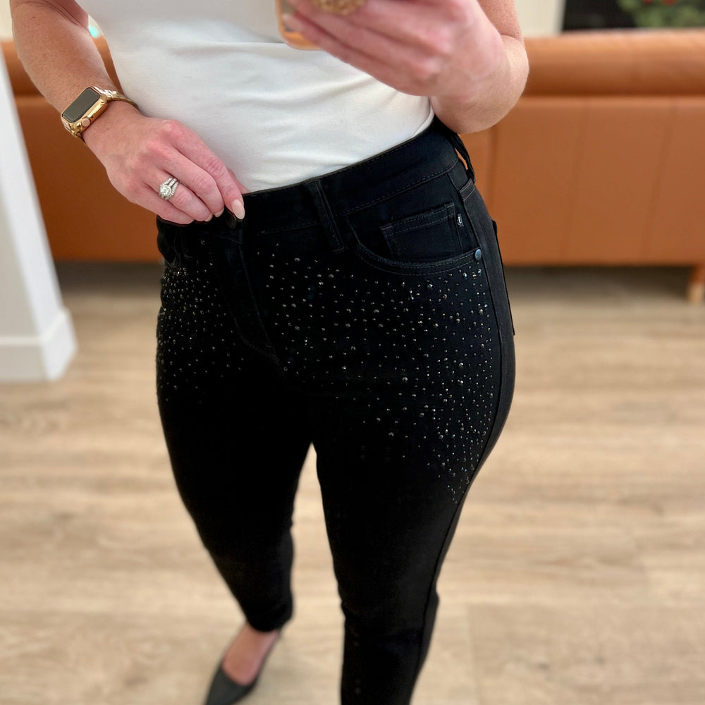 
                      
                        Reese Rhinestone Slim Fit Jeans in Black
                      
                    