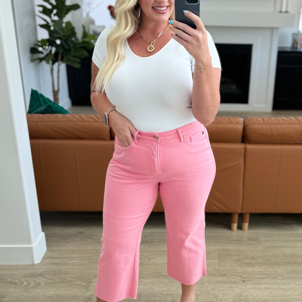 
                      
                        Lisa High Rise Control Top Wide Leg Crop Jeans in Pink
                      
                    