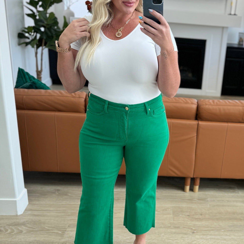 
                      
                        Lisa High Rise Control Top Wide Leg Crop Jeans in Kelly Green
                      
                    