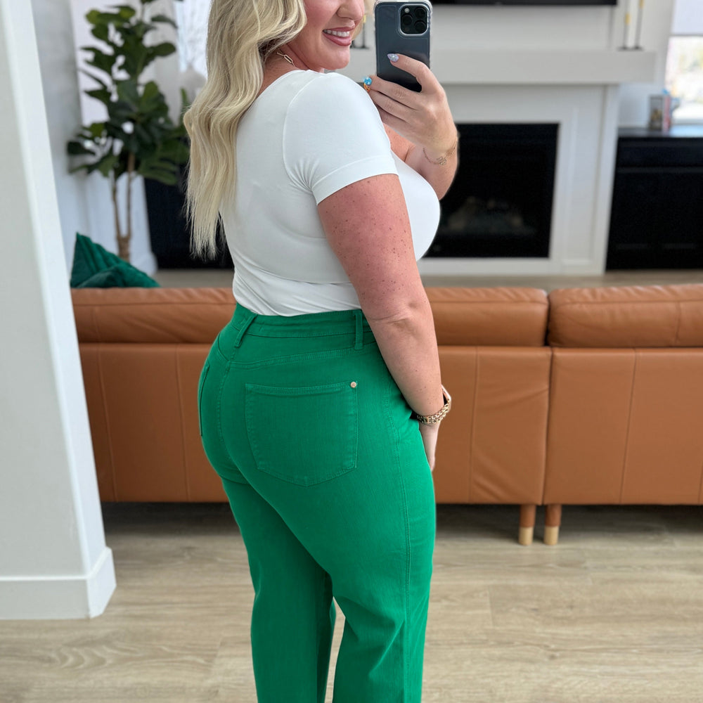 
                      
                        Lisa High Rise Control Top Wide Leg Crop Jeans in Kelly Green
                      
                    