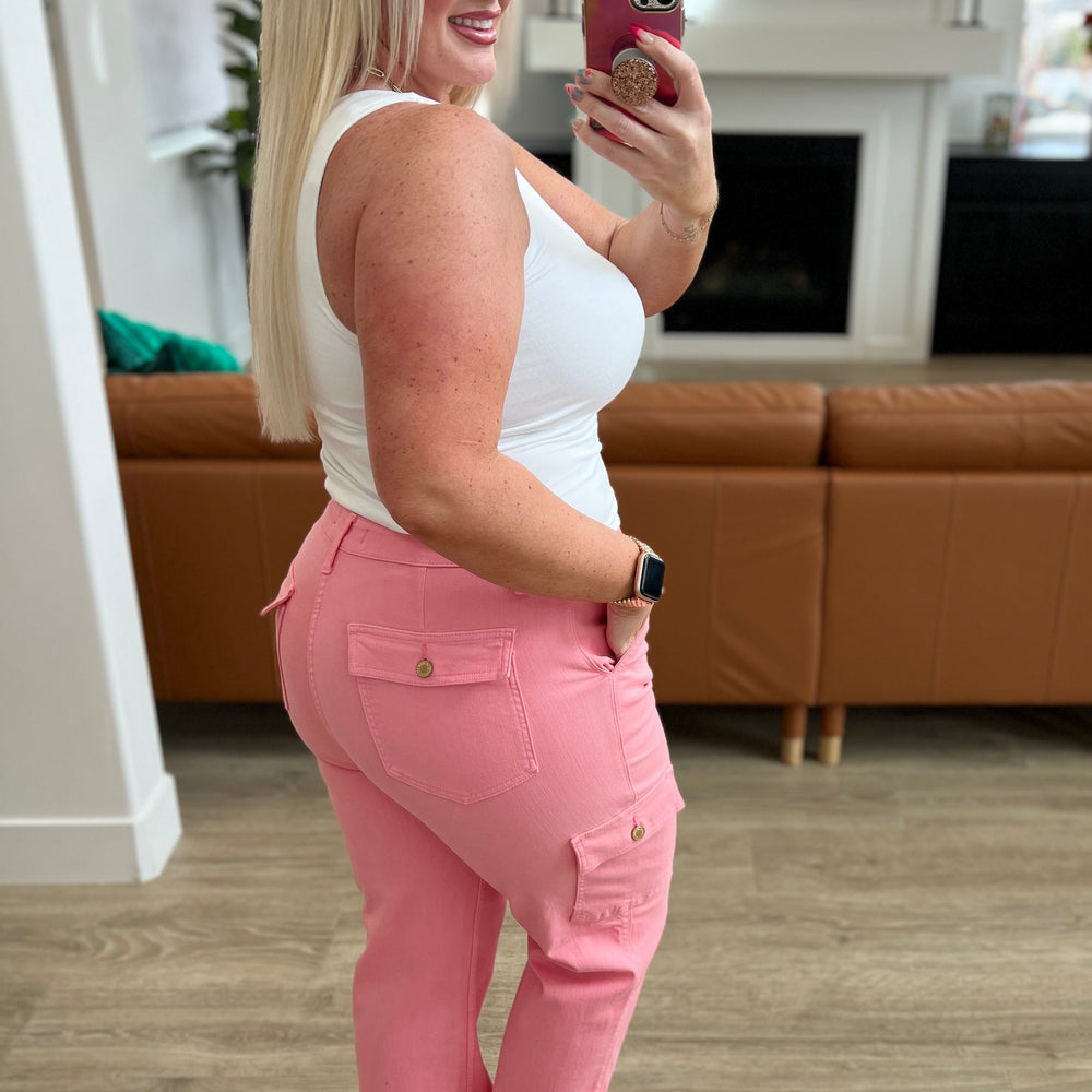 
                      
                        Peggy High Rise Cargo Straight Jeans in Pink
                      
                    