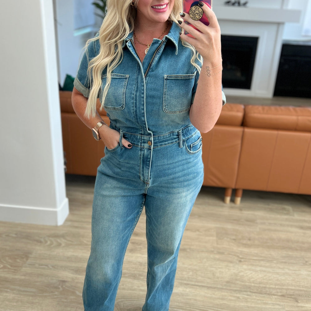 
                      
                        Sylvia Short Sleeve Denim Jumpsuit
                      
                    