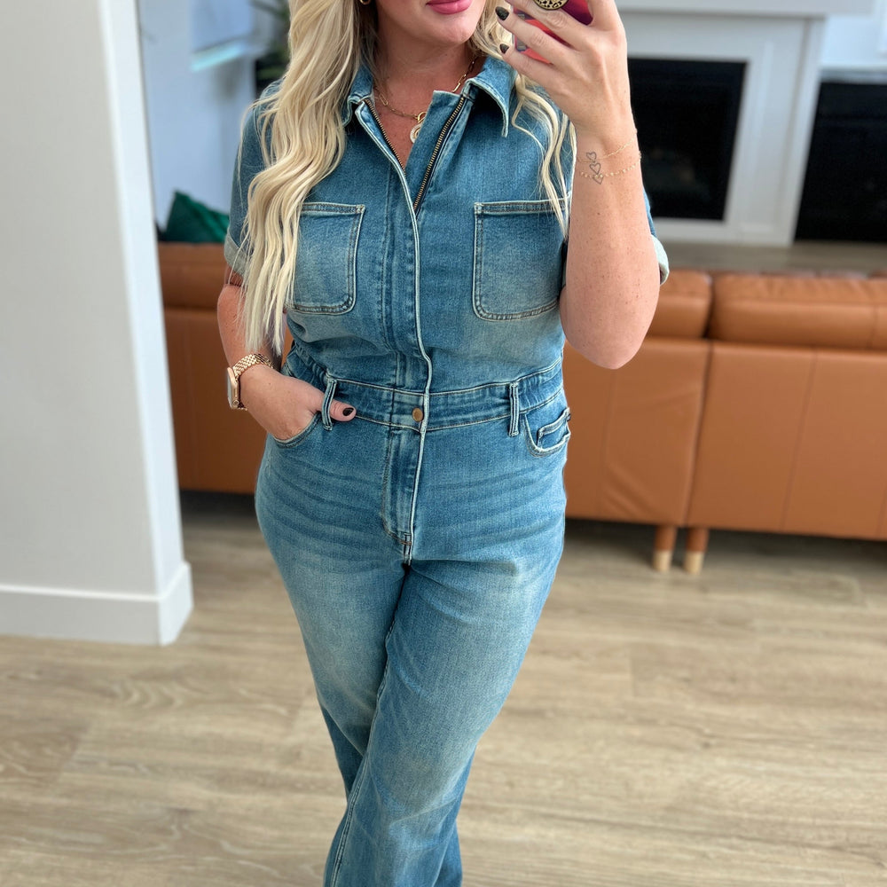 
                      
                        Sylvia Short Sleeve Denim Jumpsuit
                      
                    