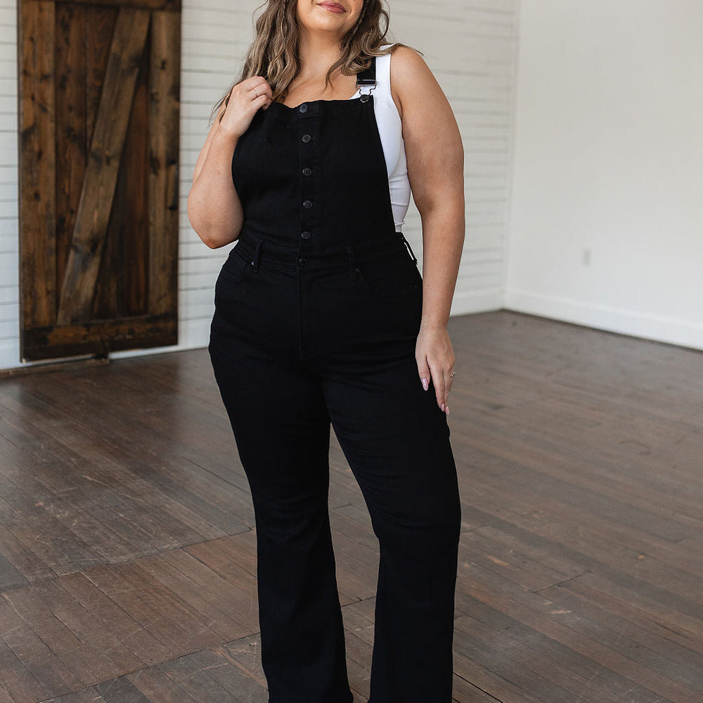 
                      
                        Imogene Control Top Retro Flare Overalls in Black
                      
                    