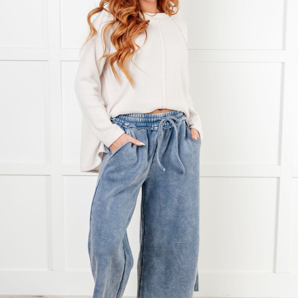 
                      
                        In or Out Wide Leg Cropped Pants in Dusty Blue
                      
                    