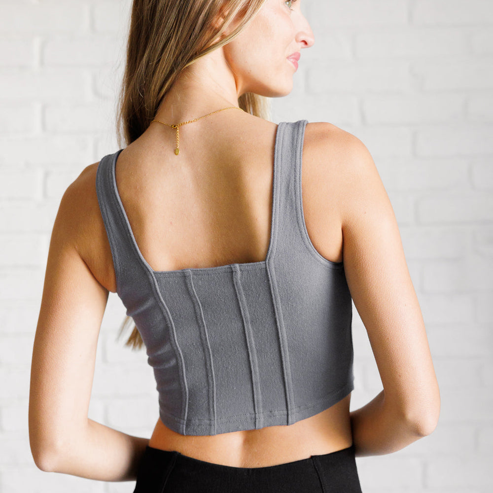 
                      
                        It's All About the Balance Twill Square Neck Crop Top in Titanium
                      
                    