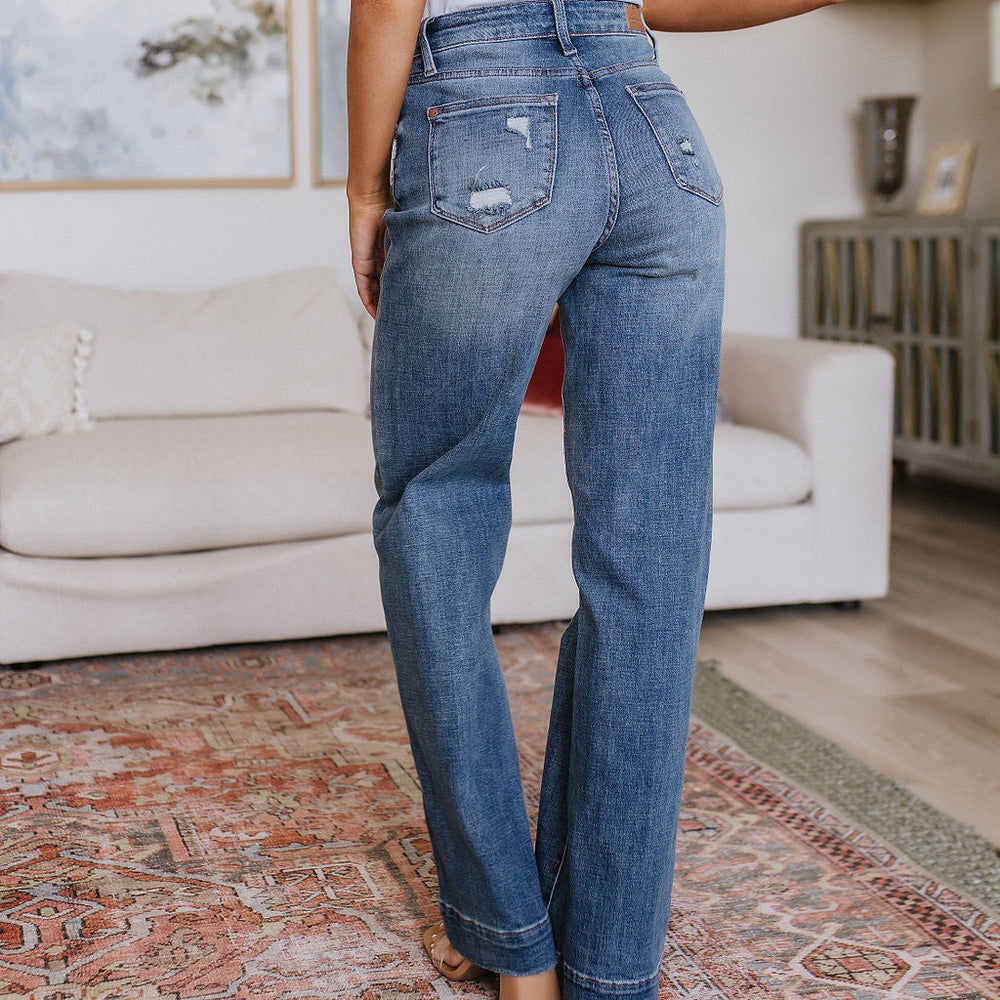 
                      
                        Katrina High Waist Distressed Denim Trousers
                      
                    