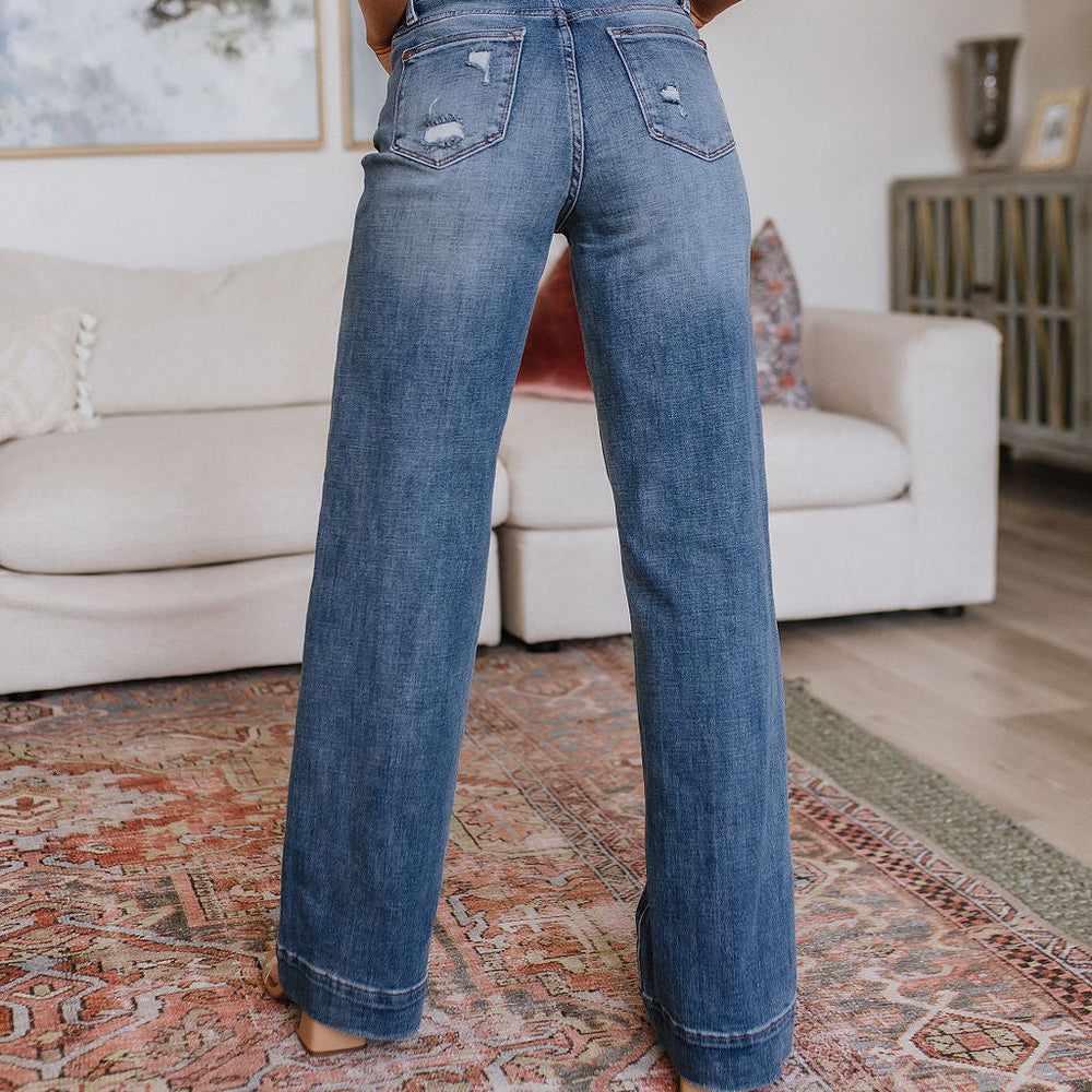 
                      
                        Katrina High Waist Distressed Denim Trousers
                      
                    