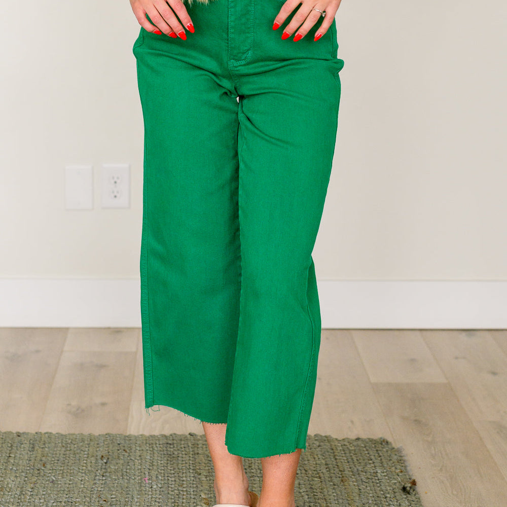 
                      
                        Lisa High Rise Control Top Wide Leg Crop Jeans in Kelly Green
                      
                    