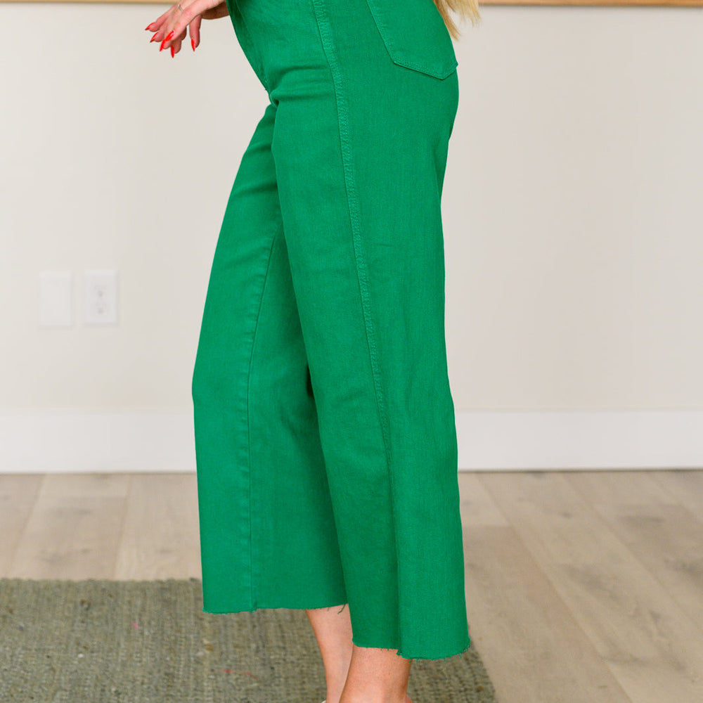 
                      
                        Lisa High Rise Control Top Wide Leg Crop Jeans in Kelly Green
                      
                    