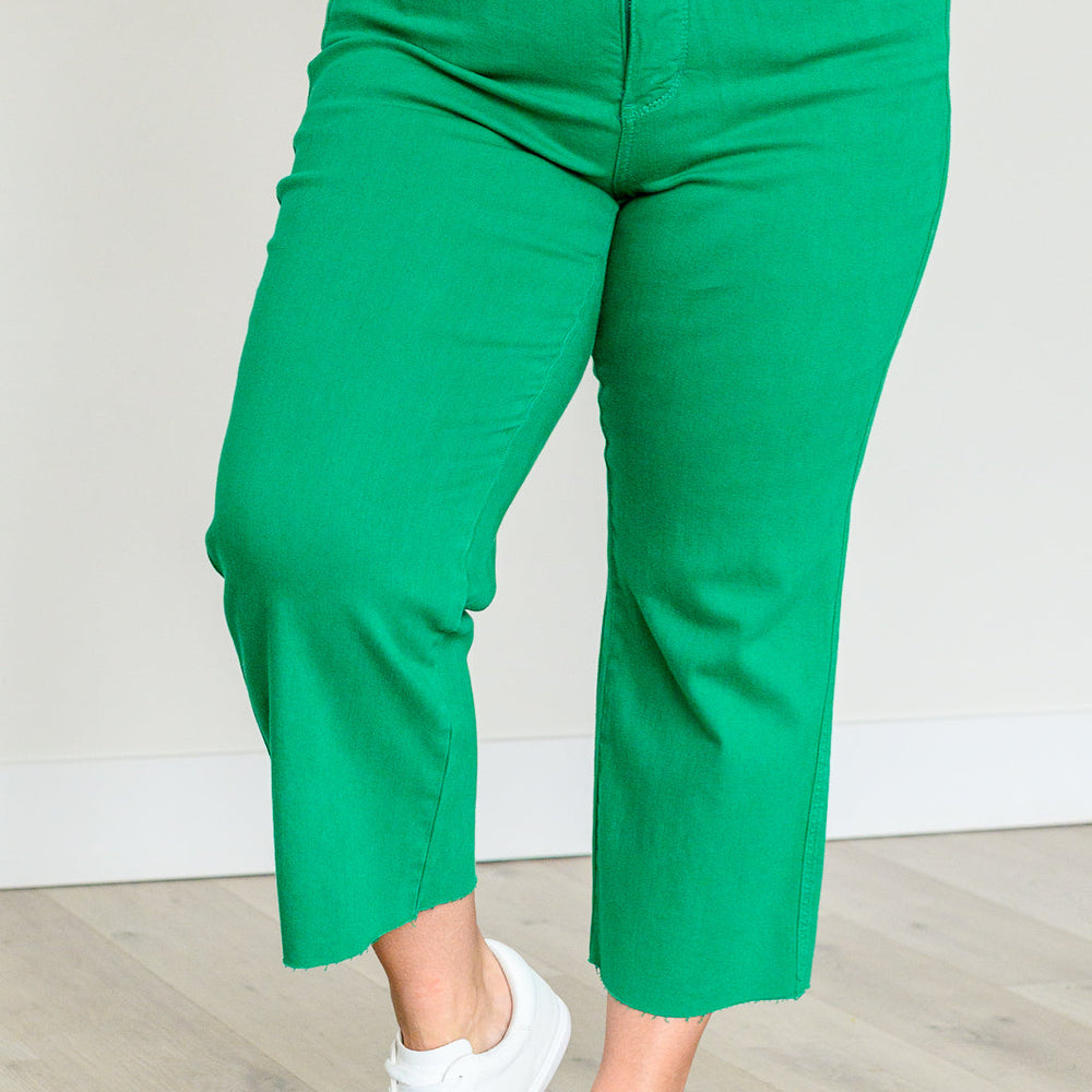 
                      
                        Lisa High Rise Control Top Wide Leg Crop Jeans in Kelly Green
                      
                    