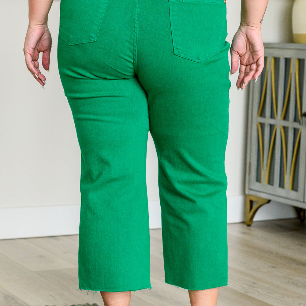 
                      
                        Lisa High Rise Control Top Wide Leg Crop Jeans in Kelly Green
                      
                    