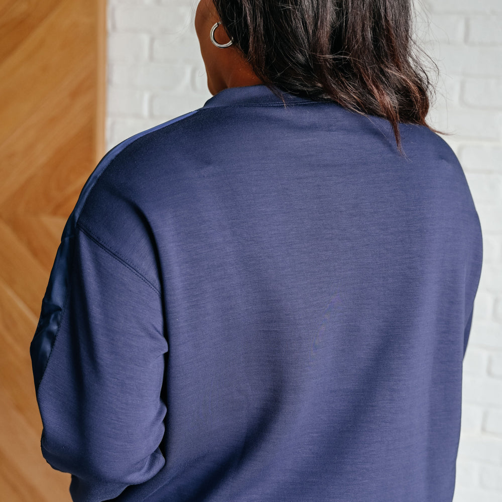 
                      
                        Lysa Satin Stripe Pullover in Smoky Navy
                      
                    