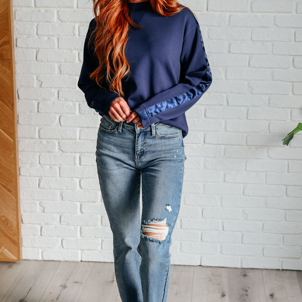 
                      
                        Lysa Satin Stripe Pullover in Smoky Navy
                      
                    