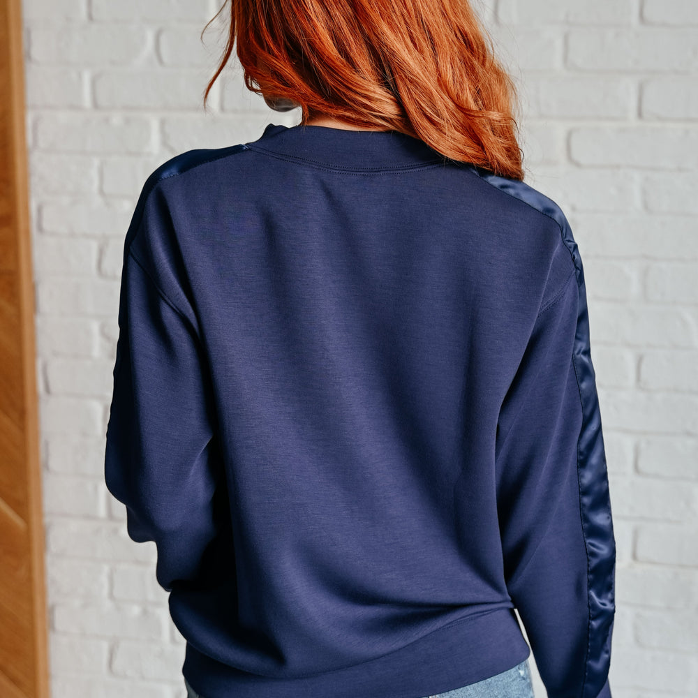 
                      
                        Lysa Satin Stripe Pullover in Smoky Navy
                      
                    