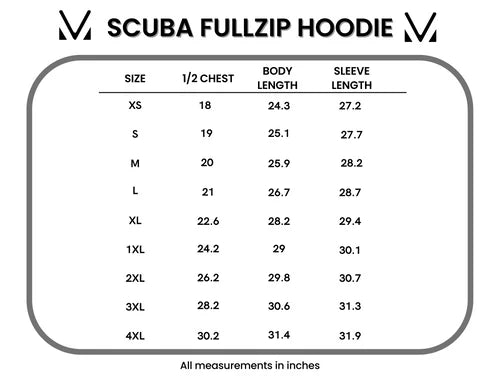 Scuba FullZip Hoodie Measurement Chart