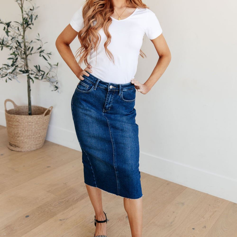 
                      
                        Marcy High Rise Denim Midi Skirt
                      
                    